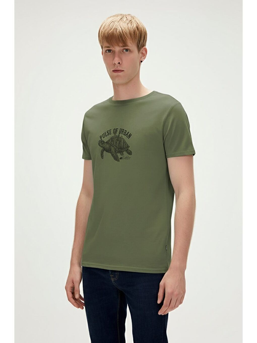 Caretta Pulse Soluk Yeşil Erkek Baskılı Tişört-1