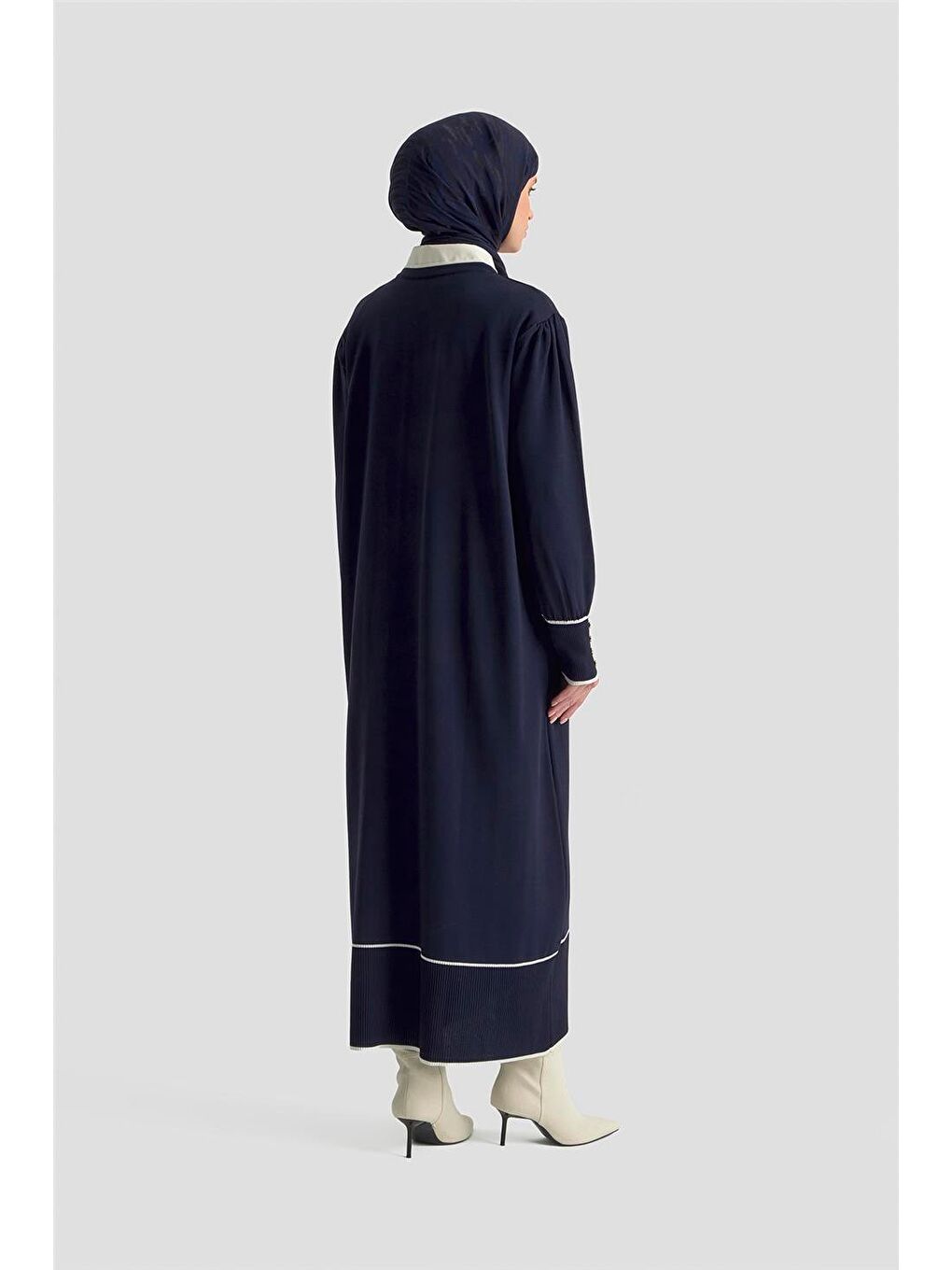 Fularlı Triko Elbise 25Ktd955 Lacivert-4