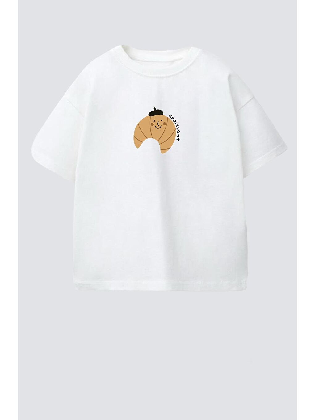 Ekru Unisex Çocuk Pamuklu Bisiklet Yaka Baskılı T-Shirt