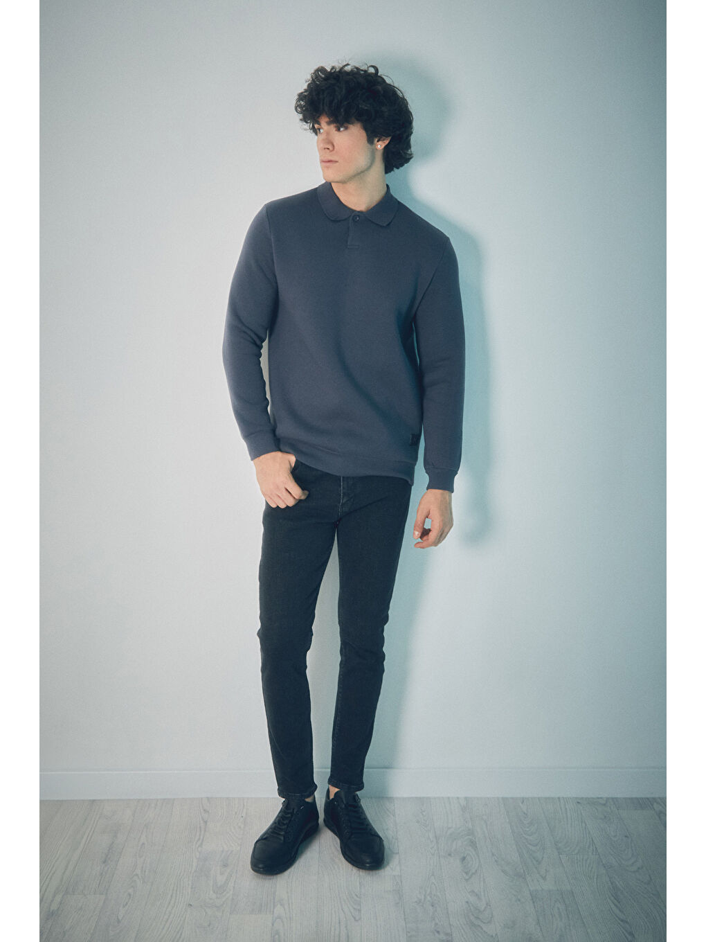 Fullamoda Füme Basic Polo Yaka Düğmeli Sweatshirt - 1