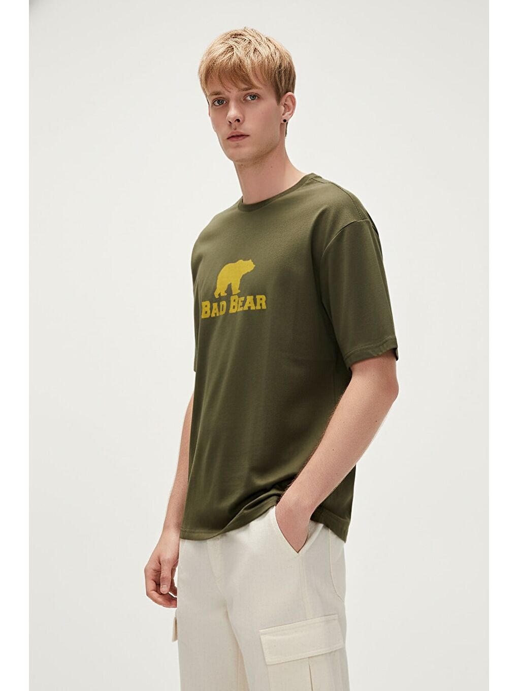 Muscle Haki Erkek Baskılı Tişört-1