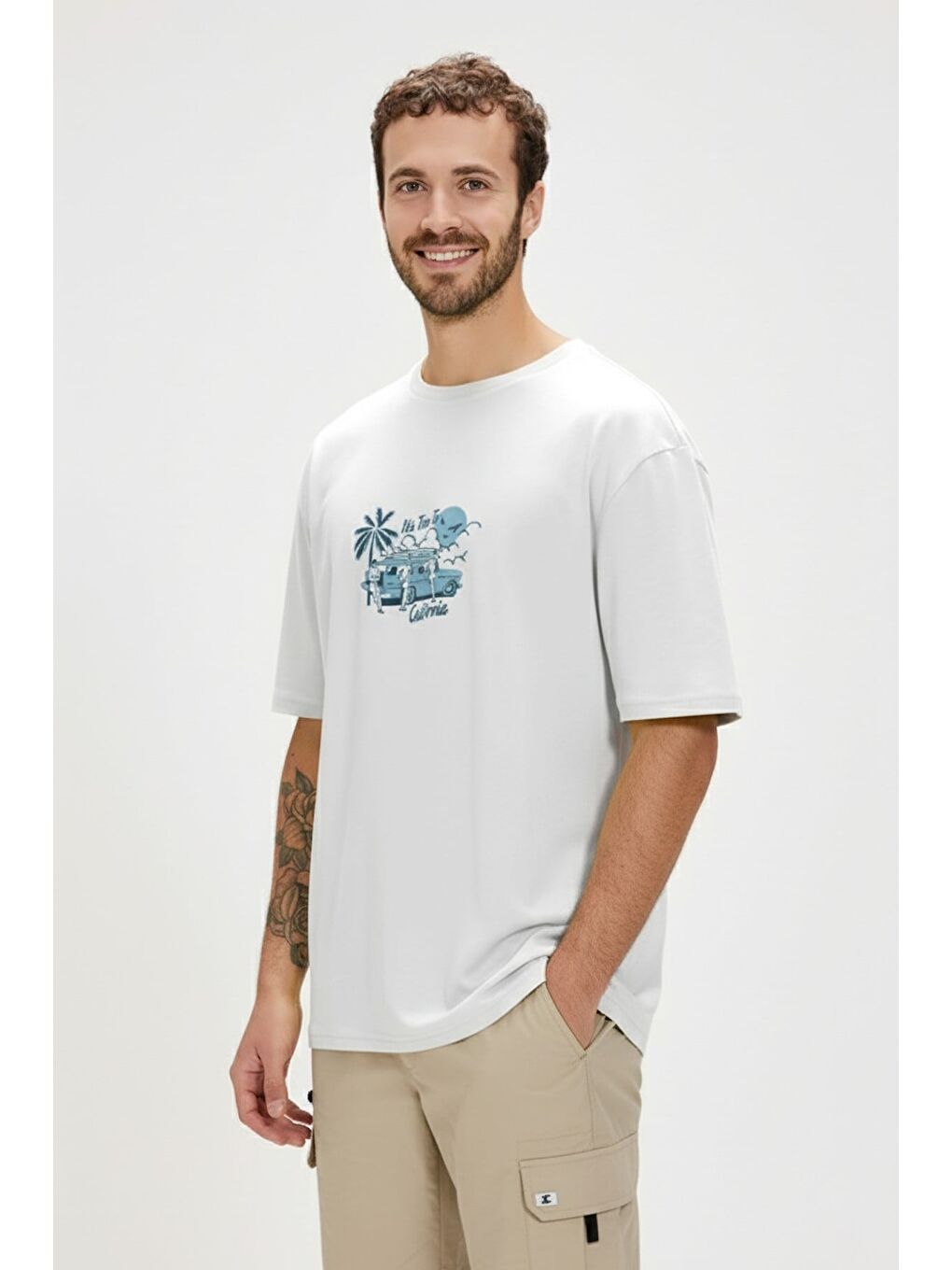 Tıme To Beyaz Erkek Baskılı Tişört-1