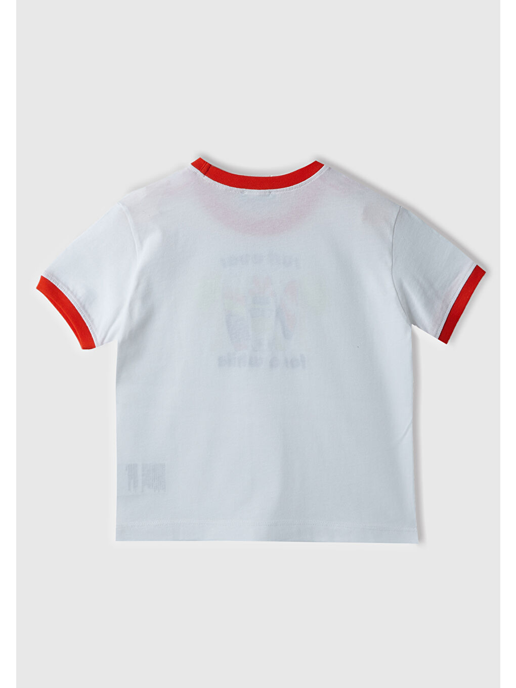 Erkek Çocuk Beyaz Önü Baskılı Yakası ve Kolları Kontrast Renkli Tişört-2