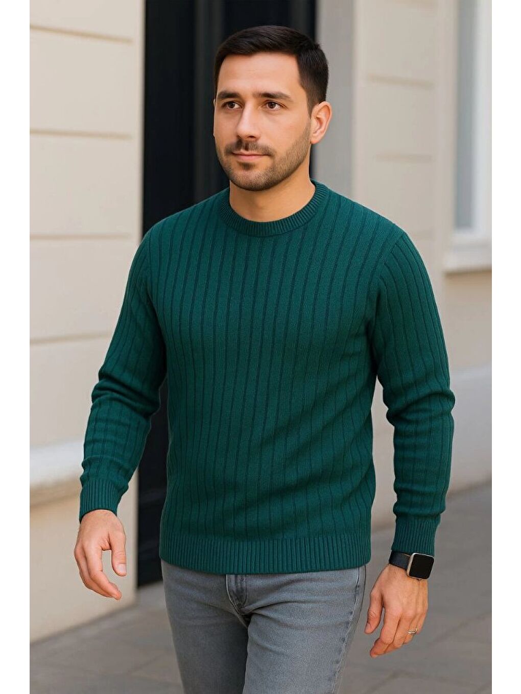 Haki Erkek Bisiklet Yuvarlak Yaka Triko Kazak-2