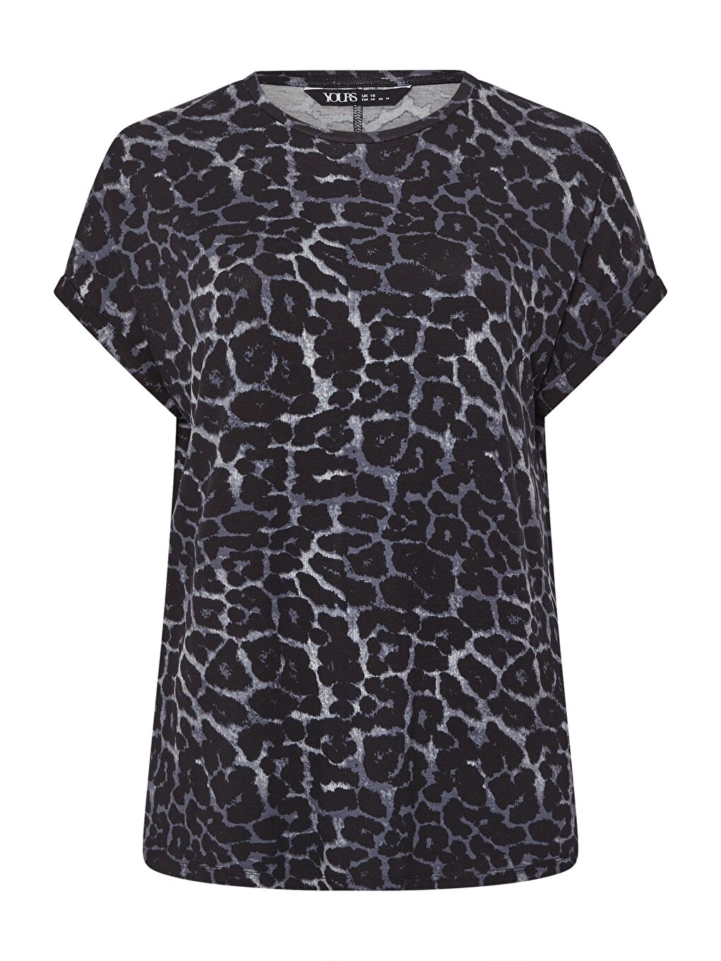 Antrasit Büyük Beden Bisiklet Yaka Kısa Kollu Leopar Desenli T-shirt 322997-5