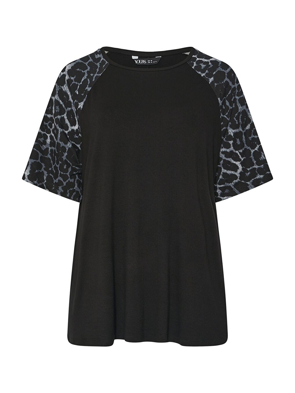 Siyah Büyük Beden Bisiklet Yaka Kısa Kollu Leopar Desenli T-shirt 322996-6