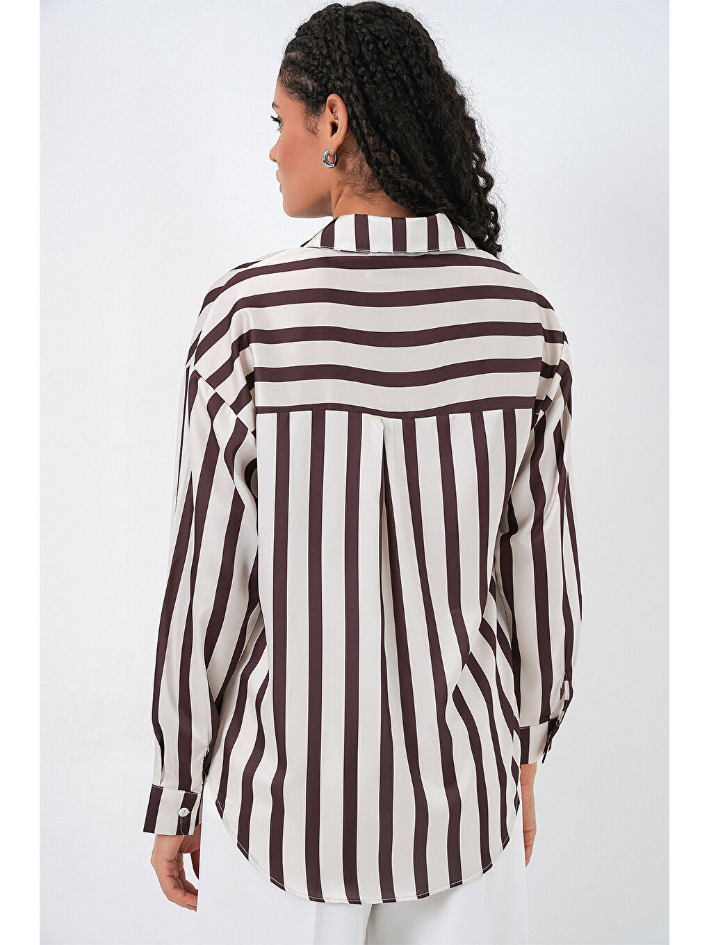 3964 Hafif Dökümlü Saten Gömlek - M. Kahverengi-5