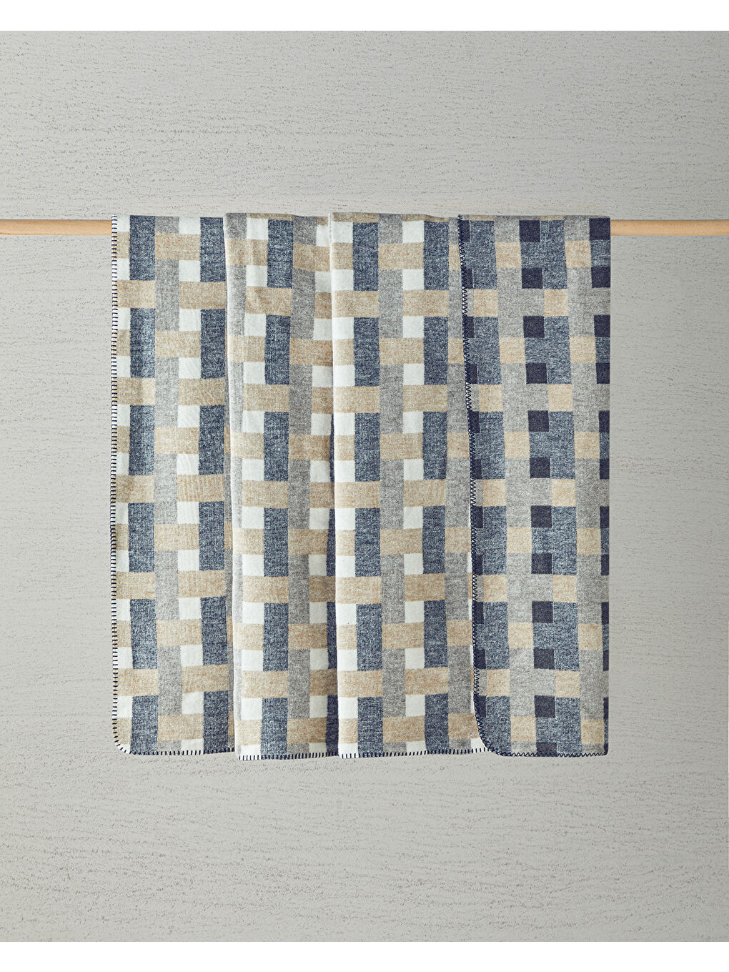 Ekru Magnet Pamuklu Çift Kişilik Battaniye 200x220 cm Krem-Gri