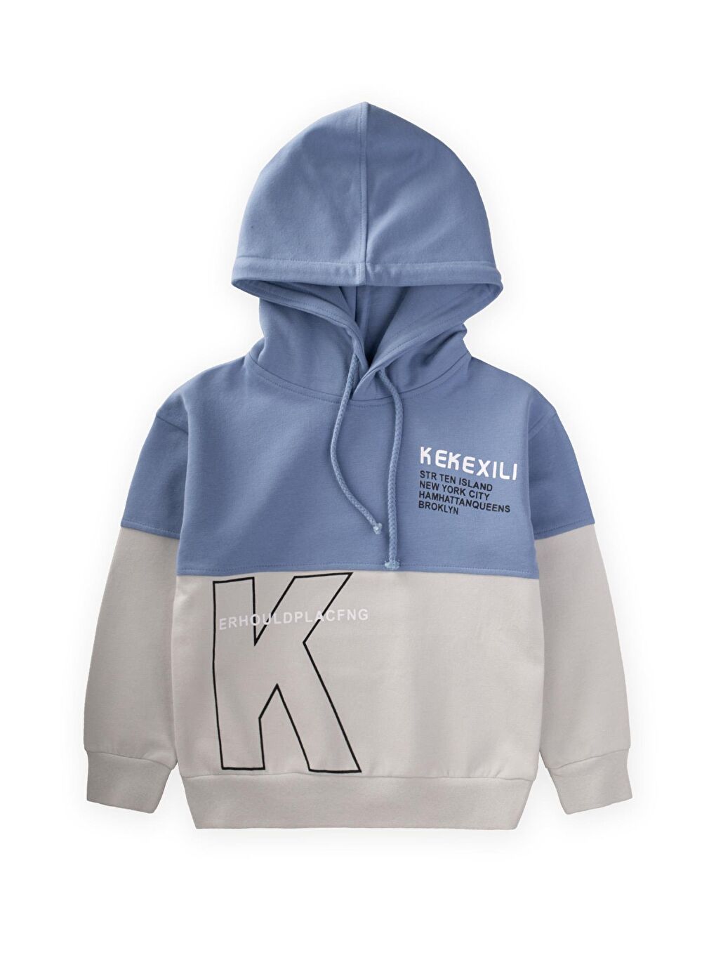 CİGİT Baskılı Garni Detaylı Kapüşonlu Sweatshirt 3 9 Yaş Mavi