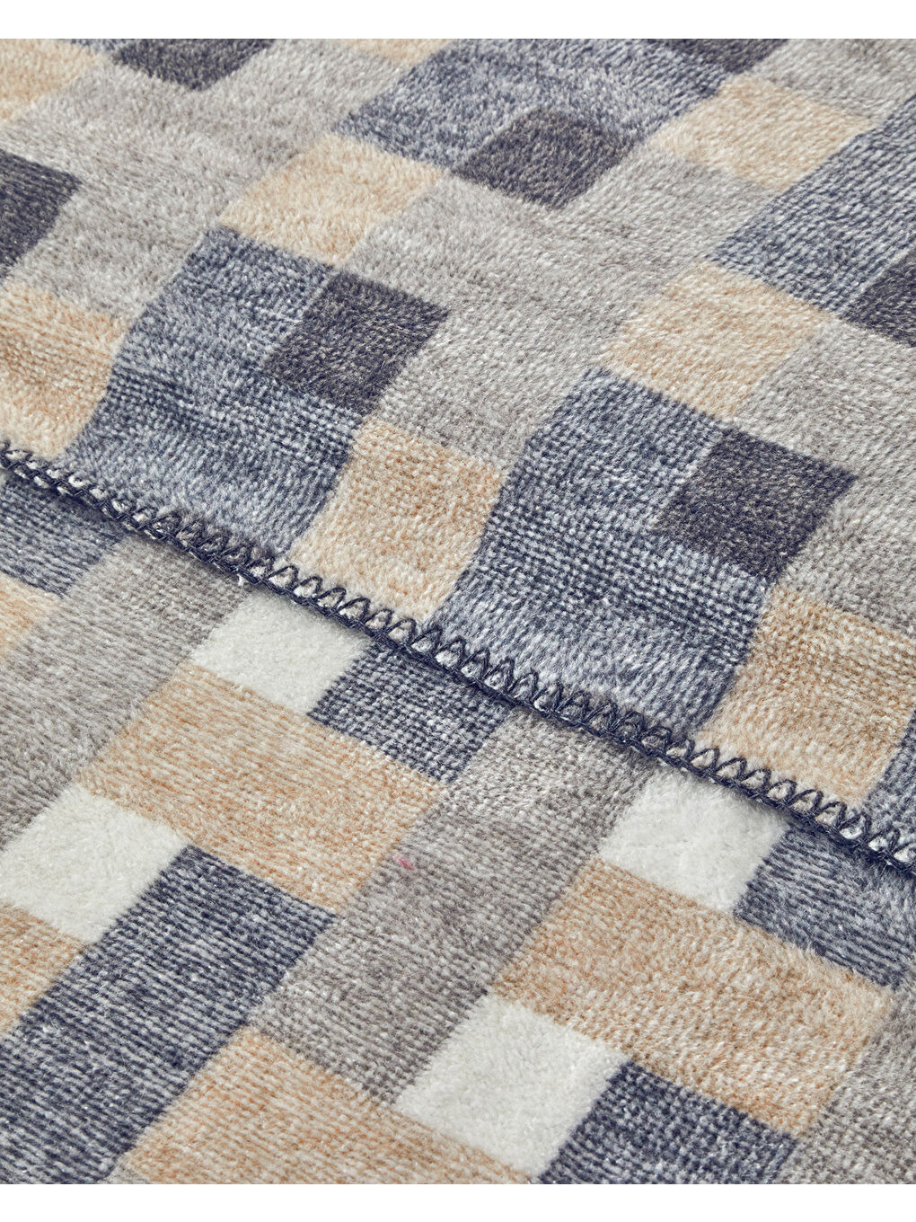 Ekru Magnet Pamuklu Çift Kişilik Battaniye 200x220 cm Krem-Gri-2