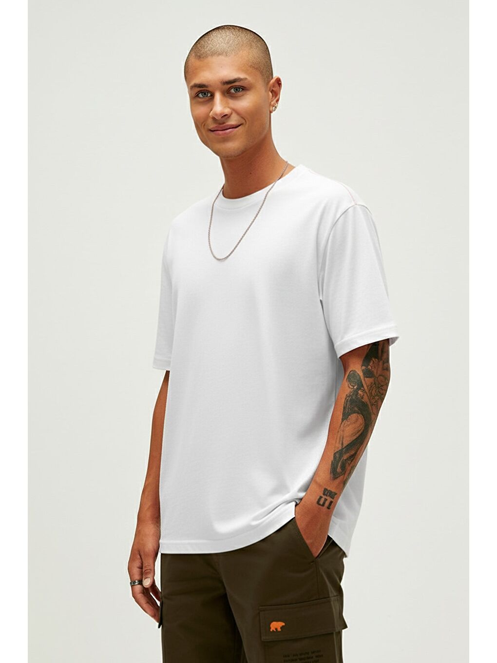 Routıne Beyaz Basic Erkek Tişört-1