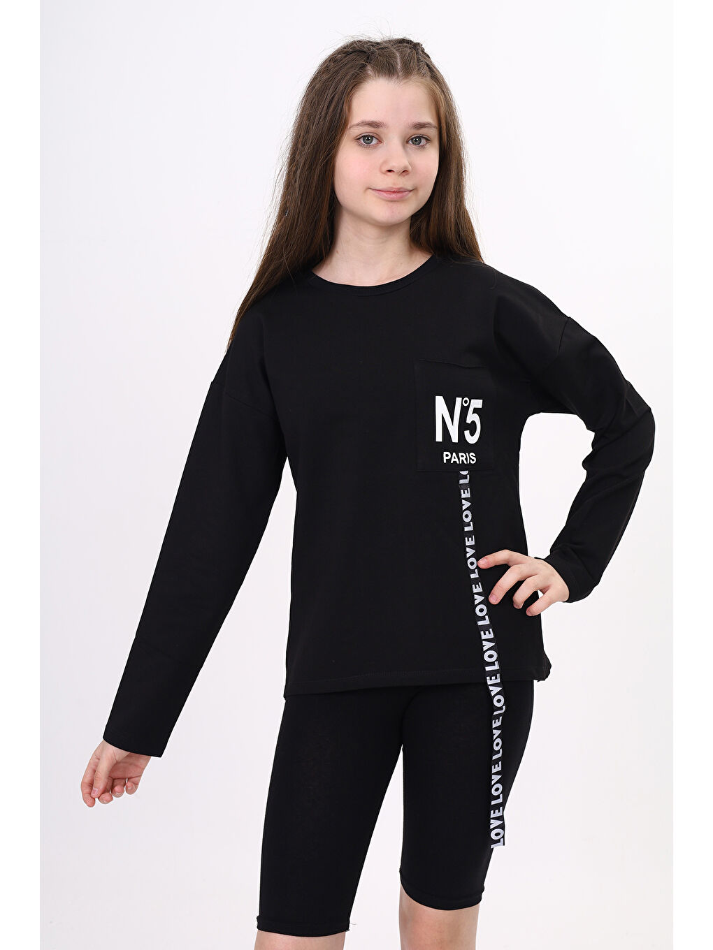 Toontoykids Siyah Kız Çocuk Cep Üstü Baskılı Sweatshirt