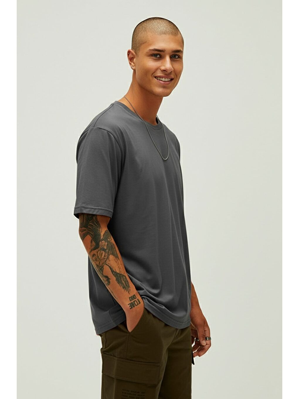 Gri Routıne Asfalt Basic Erkek Tişört-1