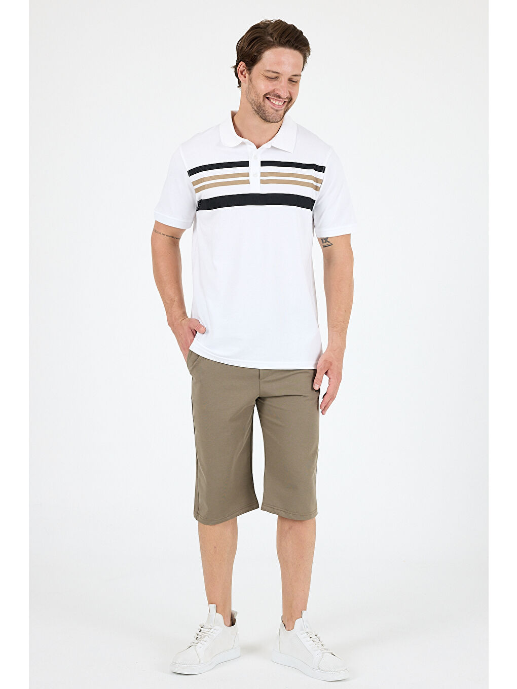 Beyaz Erkek Polo Yaka Kısa Kollu Tişört – %95 Pamuk %5 Elastan – Esnek, ve Rahat Erkek Tişört 0035-1