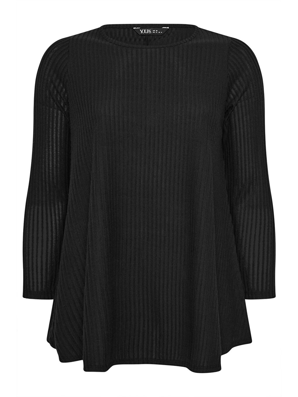 Siyah Büyük Beden Bisiklet Yaka Uzun Kollu Fitilli T-shirt 304381-5