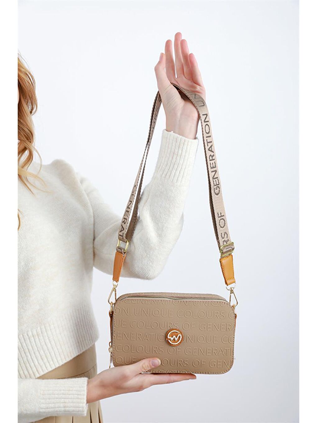 Bej Desenli Kutu Çanta Vizon-2