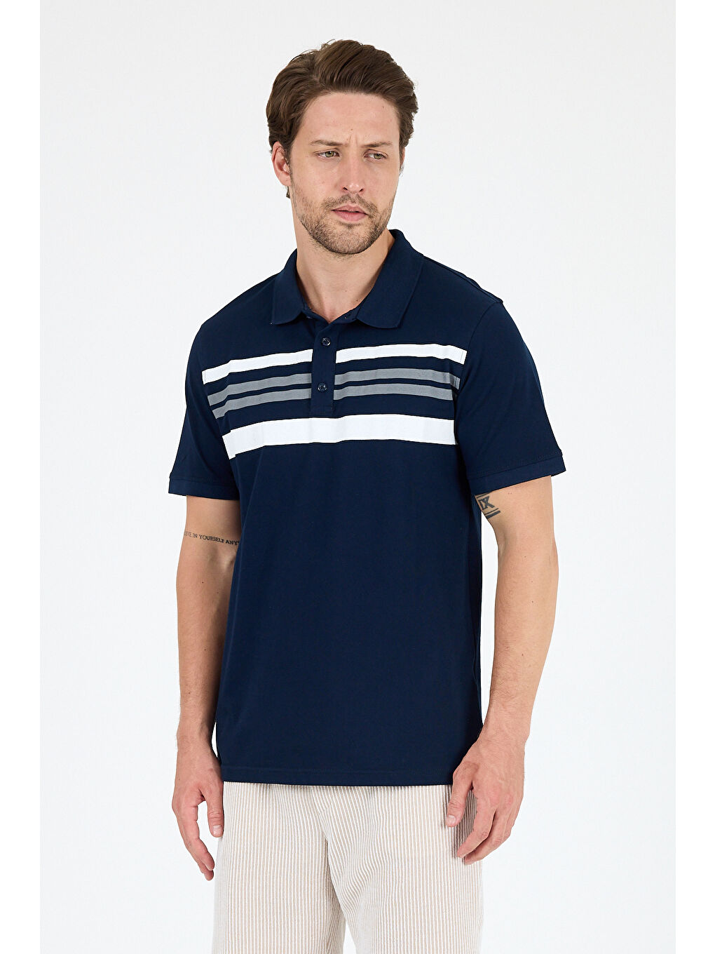 Lacivert Erkek Polo Yaka Kısa Kollu Tişört – %95 Pamuk %5 Elastan – Esnek, ve Rahat Erkek Tişört 0035-1