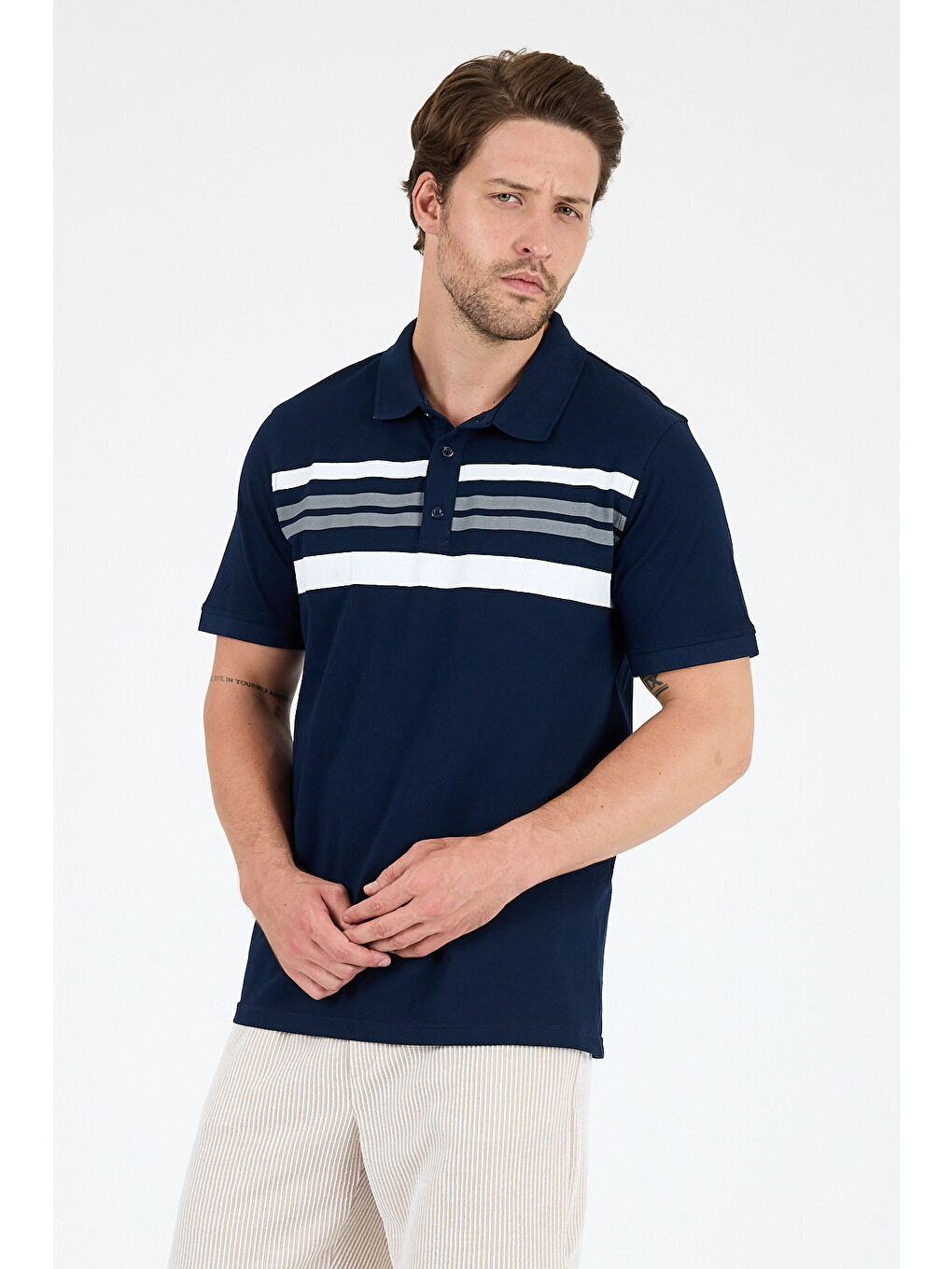 Lacivert Erkek Polo Yaka Kısa Kollu Tişört – %95 Pamuk %5 Elastan – Esnek, ve Rahat Erkek Tişört 0035-2