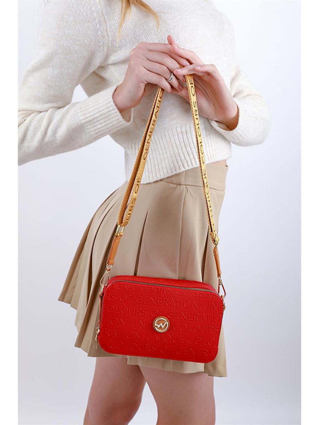 Desenli Kutu Çanta Kırmızı-1