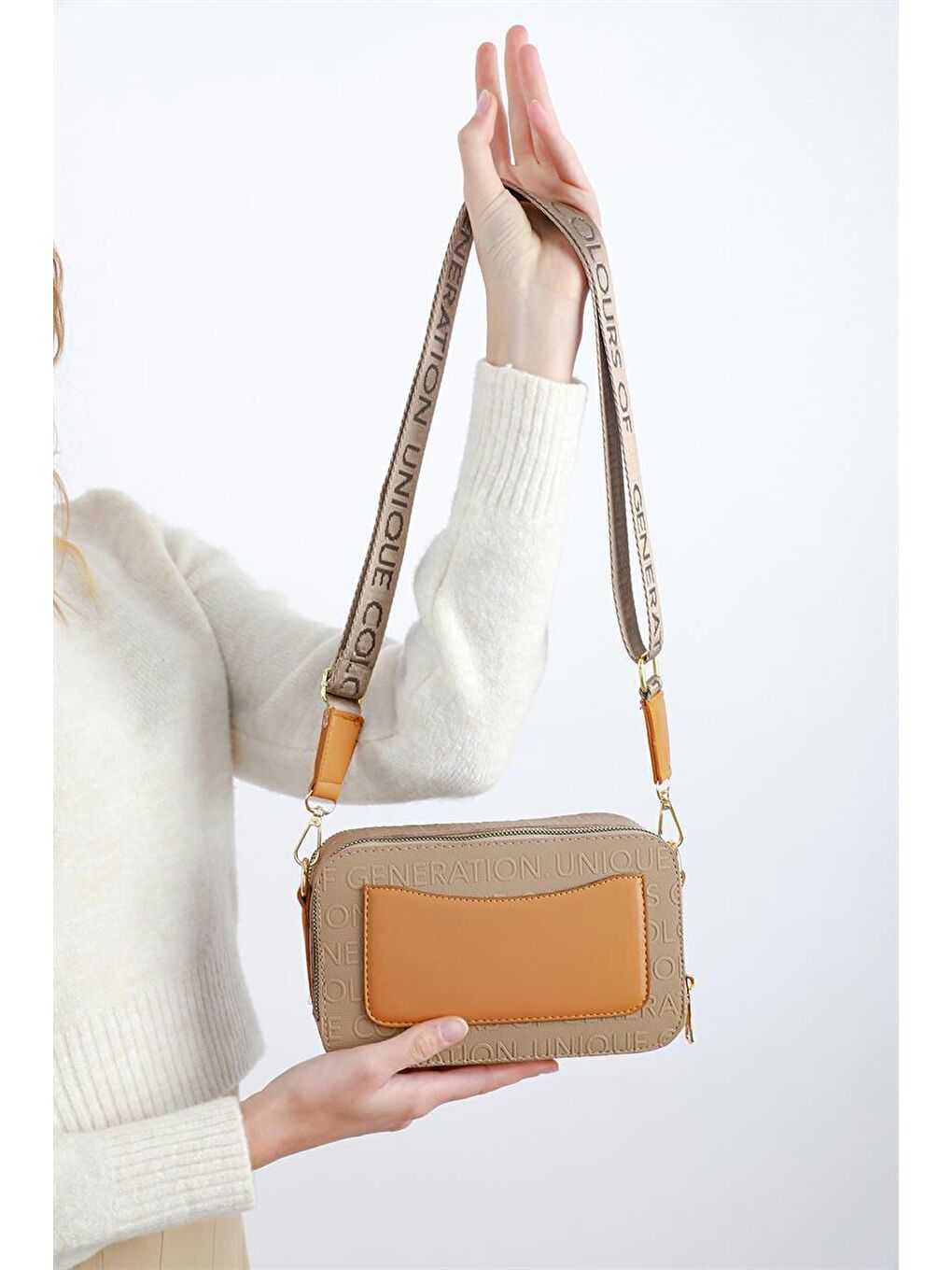 Bej Desenli Kutu Çanta Vizon-3