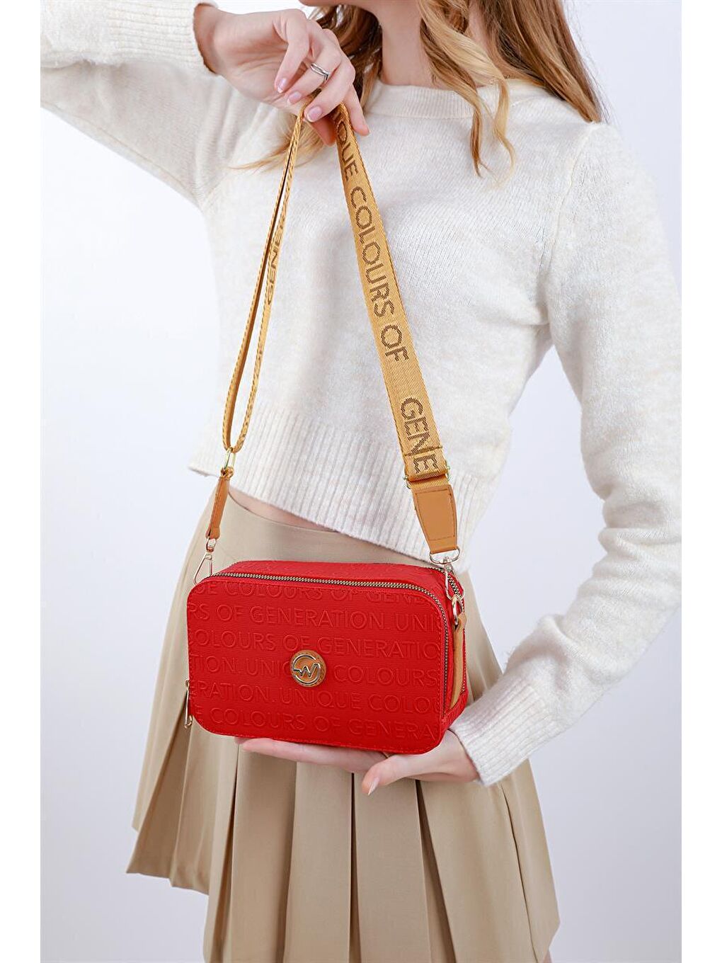 Desenli Kutu Çanta Kırmızı-2