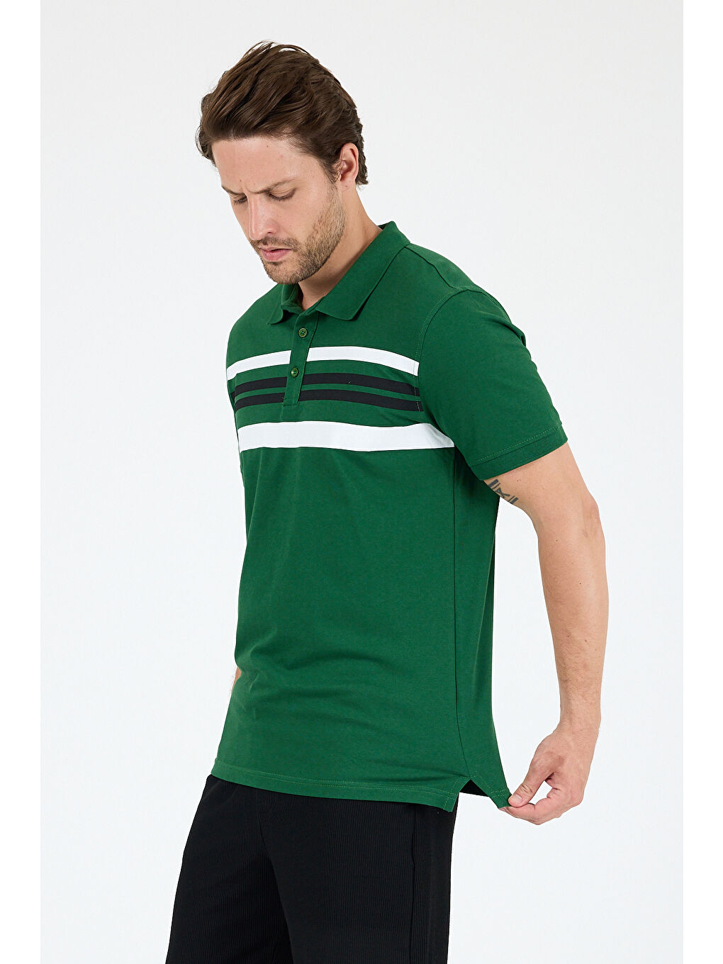 Yeşil Erkek Polo Yaka Kısa Kollu Tişört – %95 Pamuk %5 Elastan – Esnek, ve Rahat Erkek Tişört 0035-1