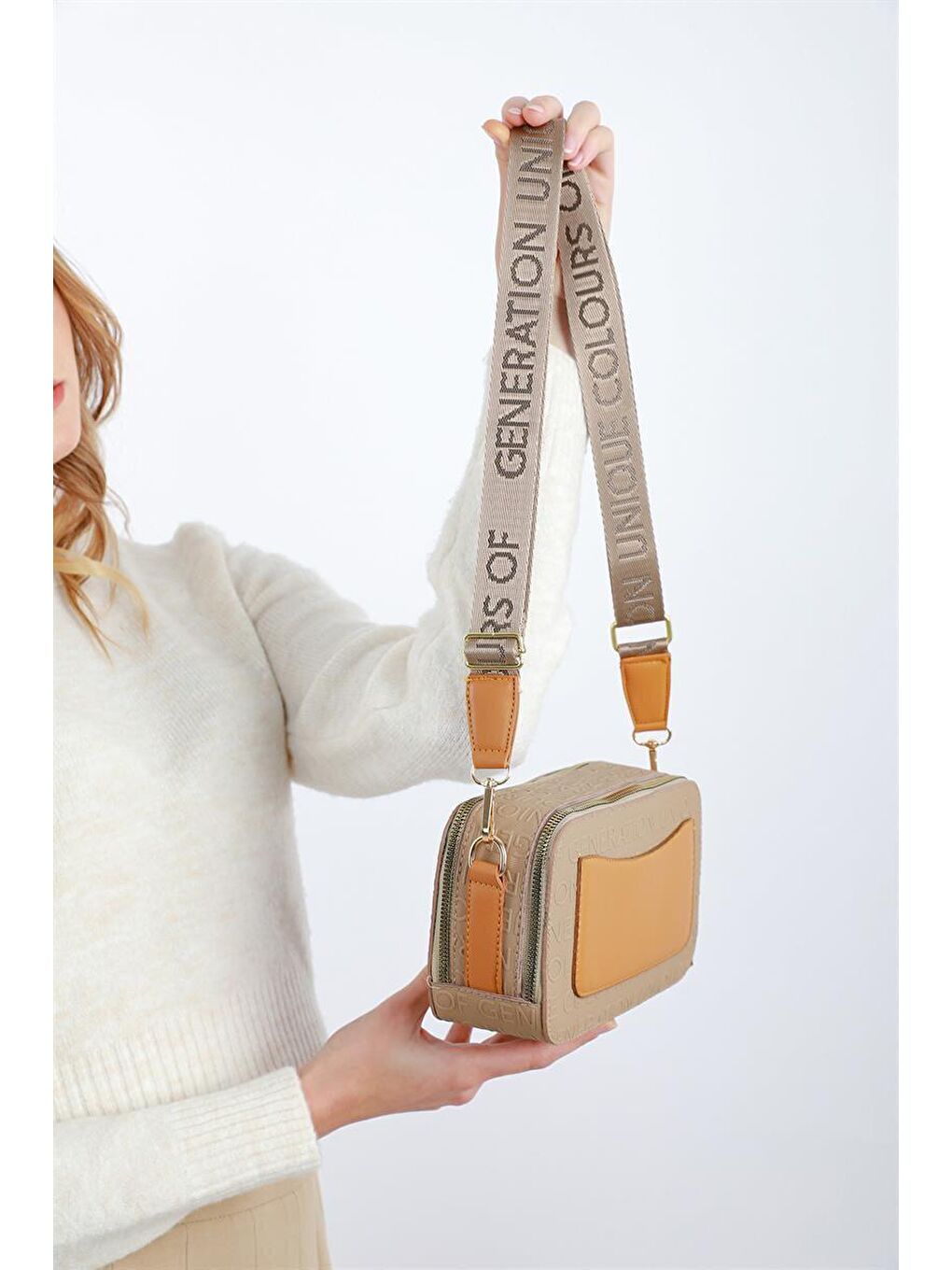 Bej Desenli Kutu Çanta Vizon-4