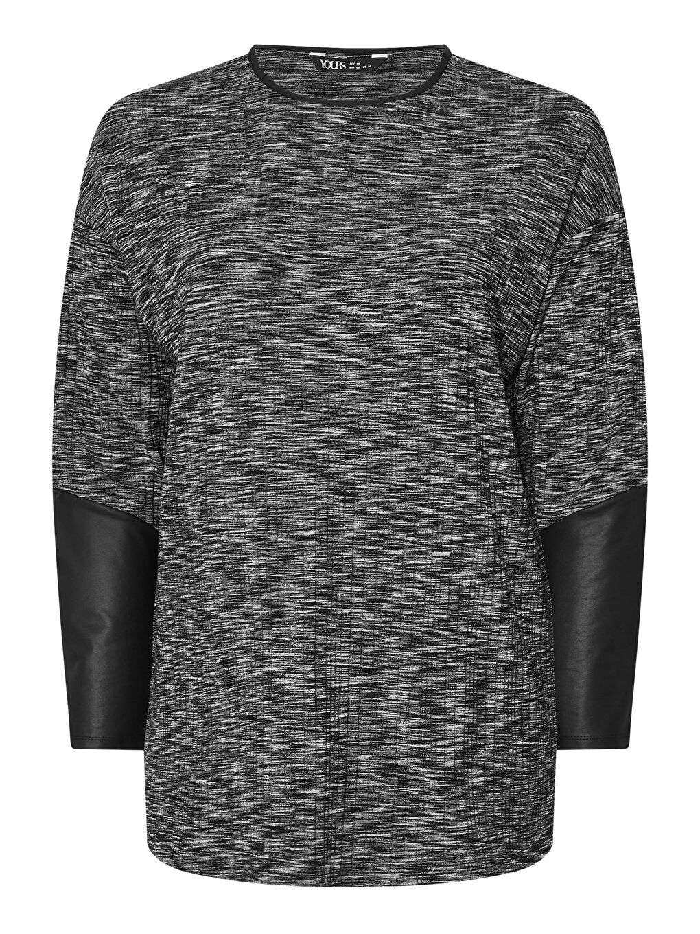 Antrasit Büyük Beden Bisiklet Yaka Uzun Kollu Deri Detaylı T-shirt 303939-5