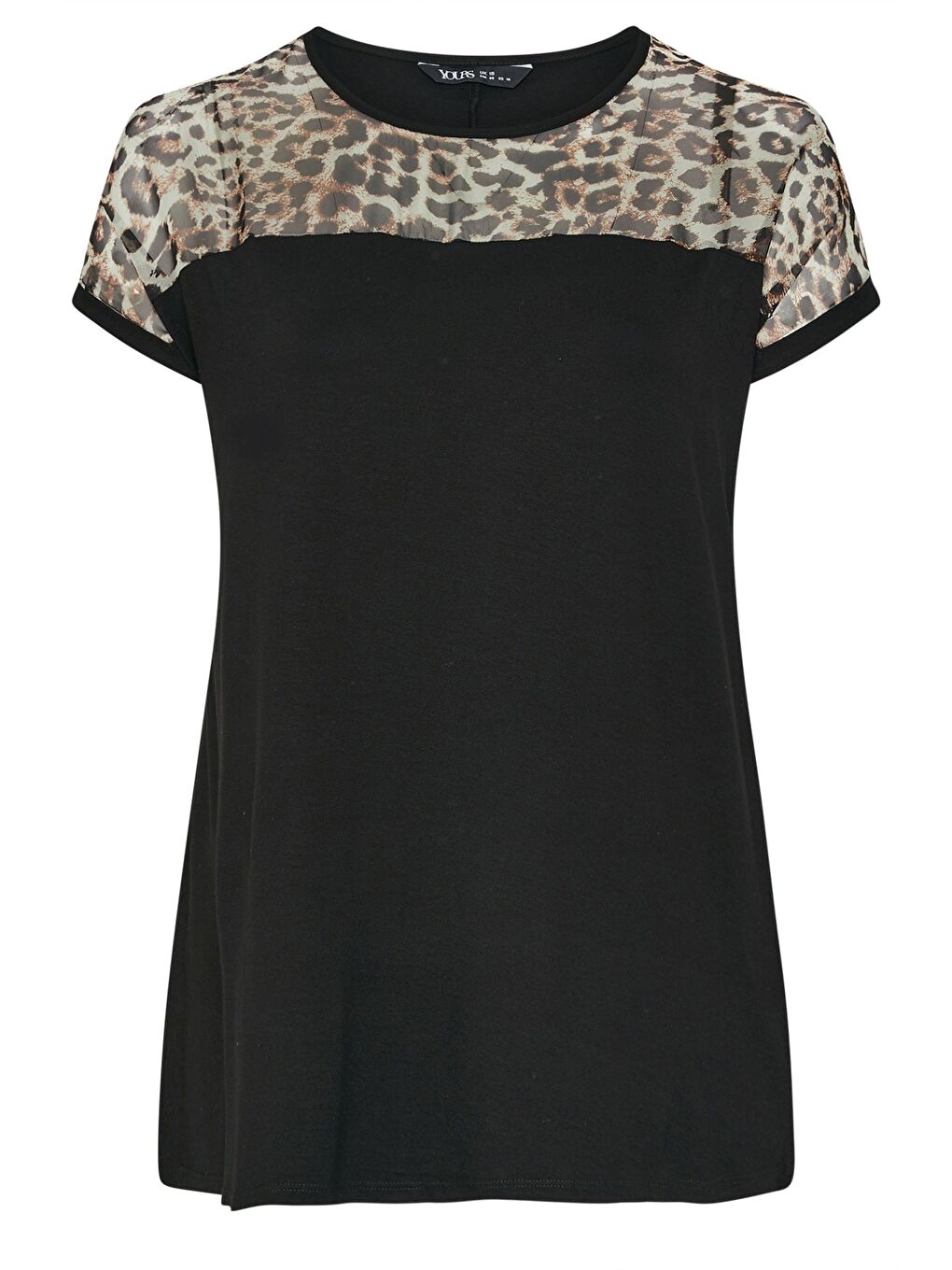 Siyah Büyük Beden Bisiklet Yaka Kısa Kollu Transparan Leopar Detaylı T-shirt 304286-5