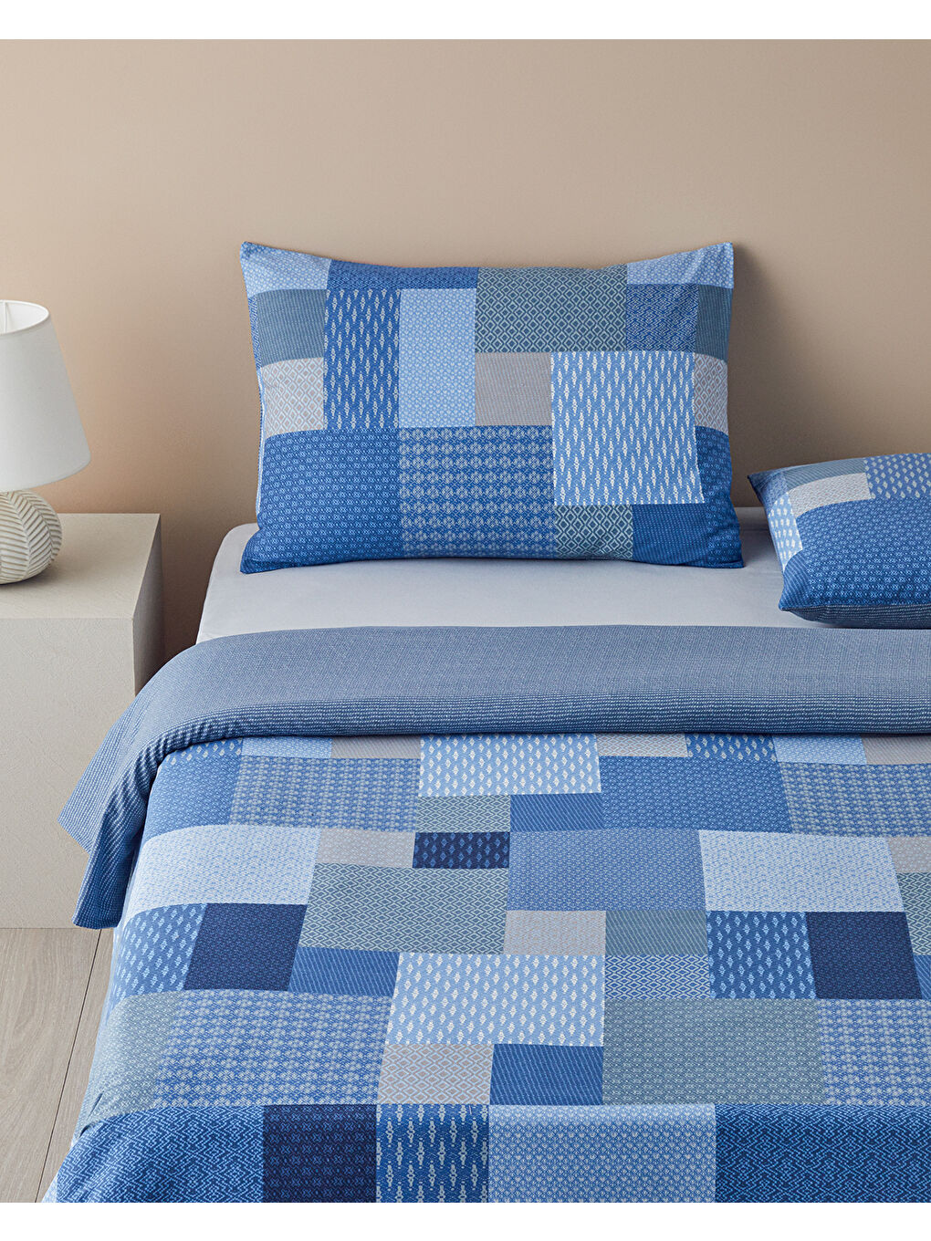 Modern Patch Pamuklu Ranforce Tek Kişilik Nevresim Takımı 160x220 cm Mavi-2