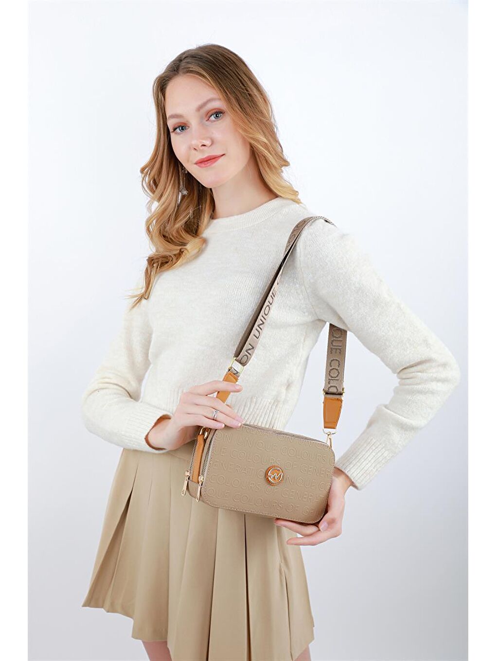 Bej Desenli Kutu Çanta Vizon-5