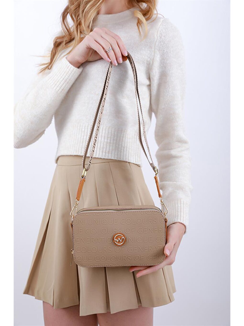 Bej Desenli Kutu Çanta Vizon-6