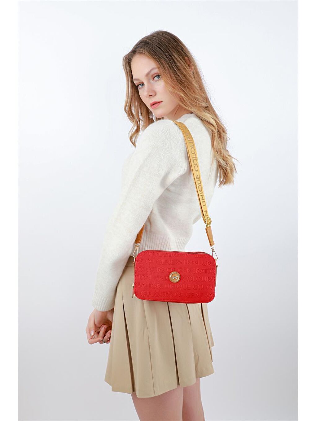 Desenli Kutu Çanta Kırmızı-3