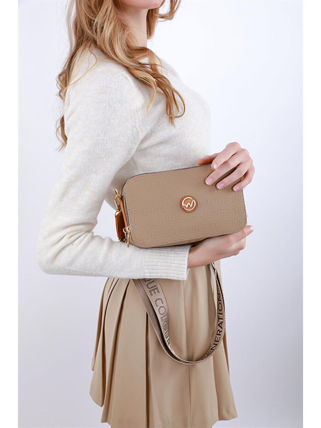 Bej Desenli Kutu Çanta Vizon-7