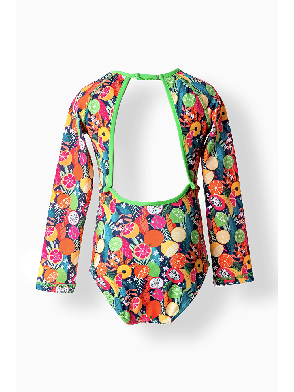 UV Korumalı Uzun Kollu Şortlu Sırtı Açık Tulum Kız Çocuk Yüzücü Mayo 5201 Yeşil-1