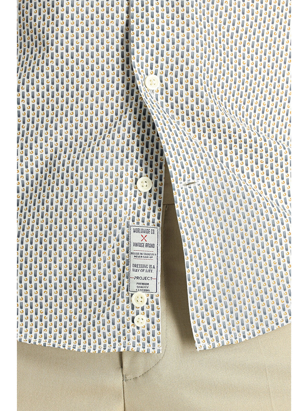 Gri Uzun Kol Slim Fit Dar Kesim Baskılı Pamuk Düğmeli Yaka %100 Pamuk Gömlek-4