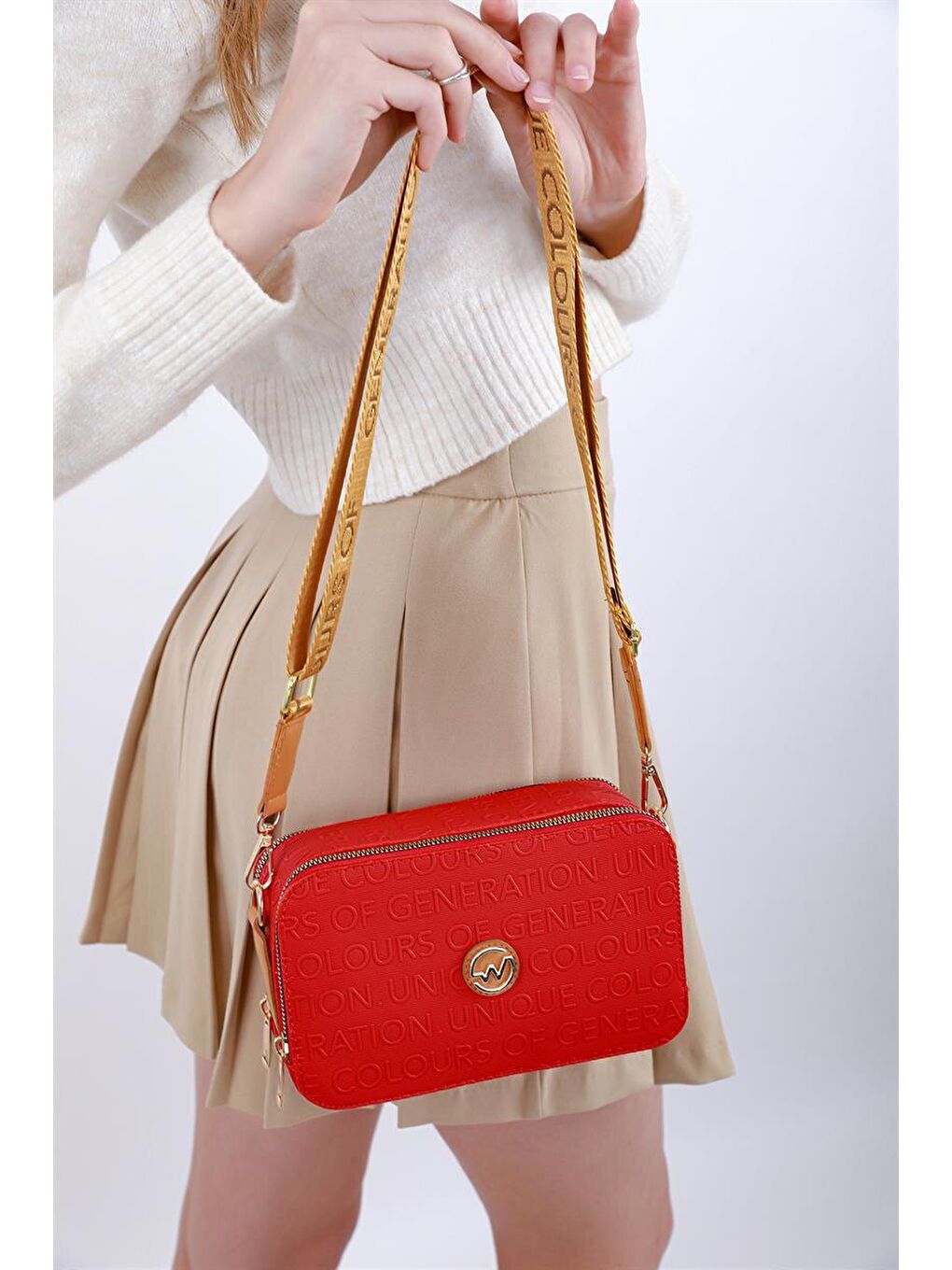 Desenli Kutu Çanta Kırmızı-4