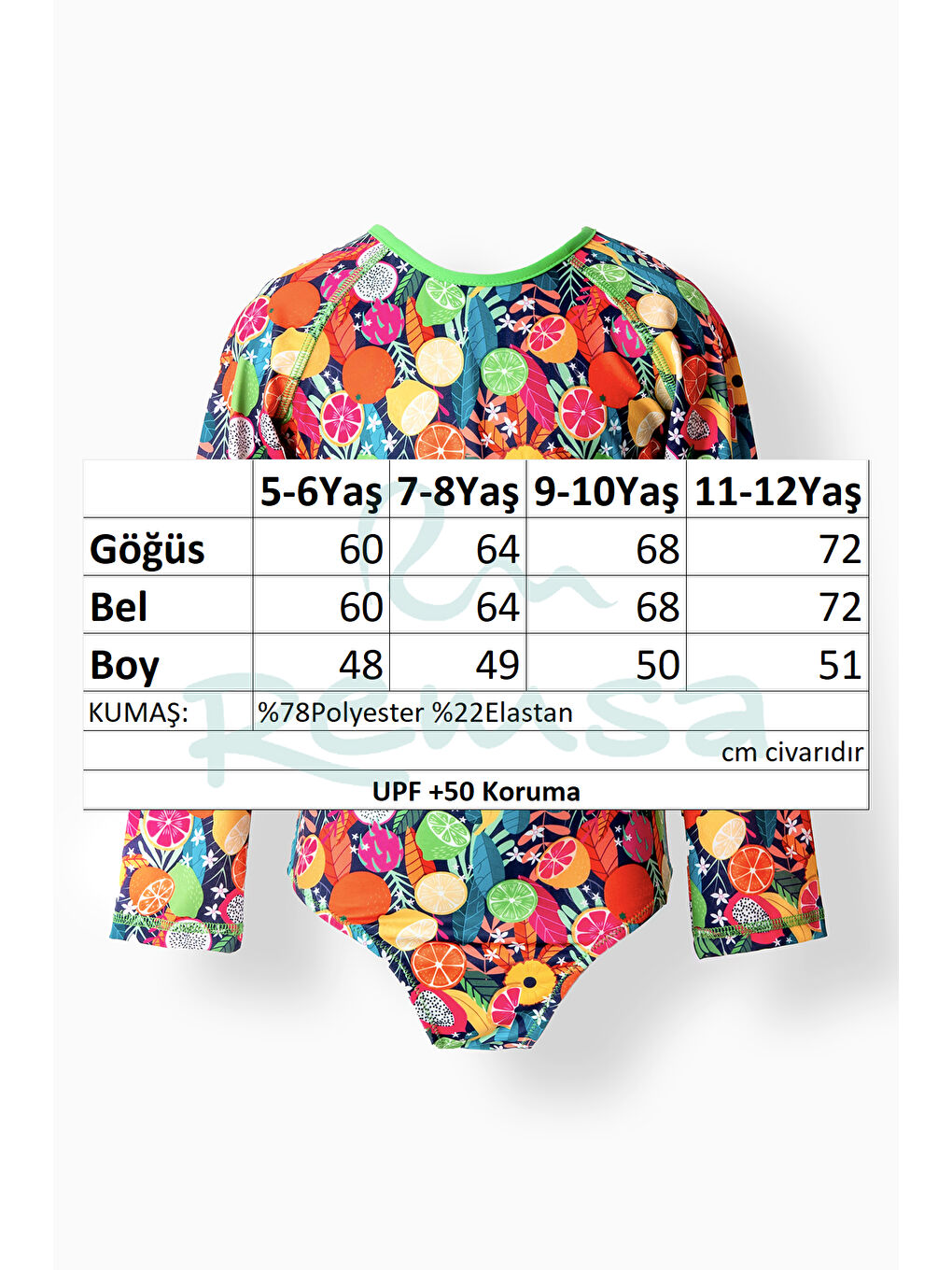 UV Korumalı Uzun Kollu Şortlu Sırtı Açık Tulum Kız Çocuk Yüzücü Mayo 5201 Yeşil-2