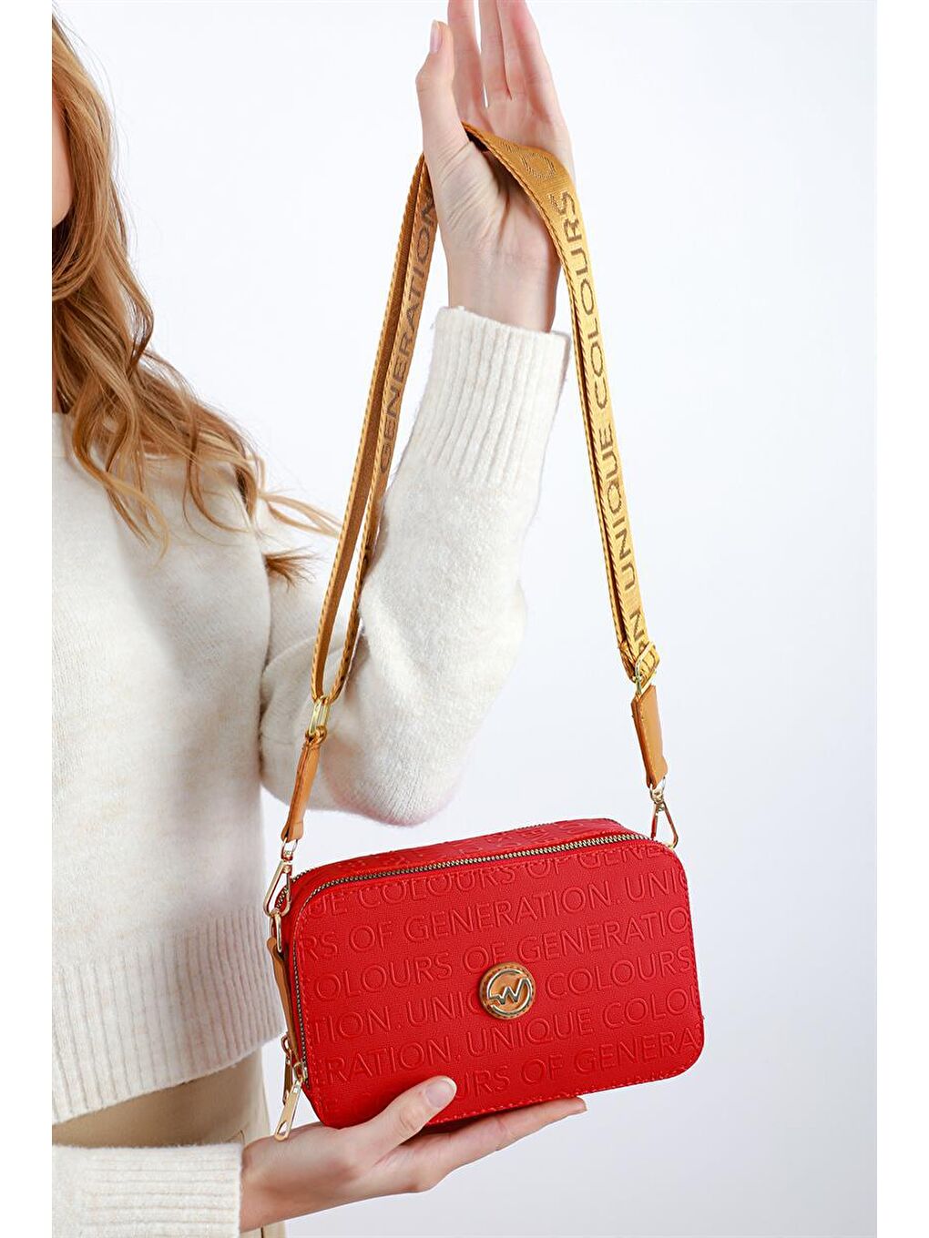 Desenli Kutu Çanta Kırmızı-5