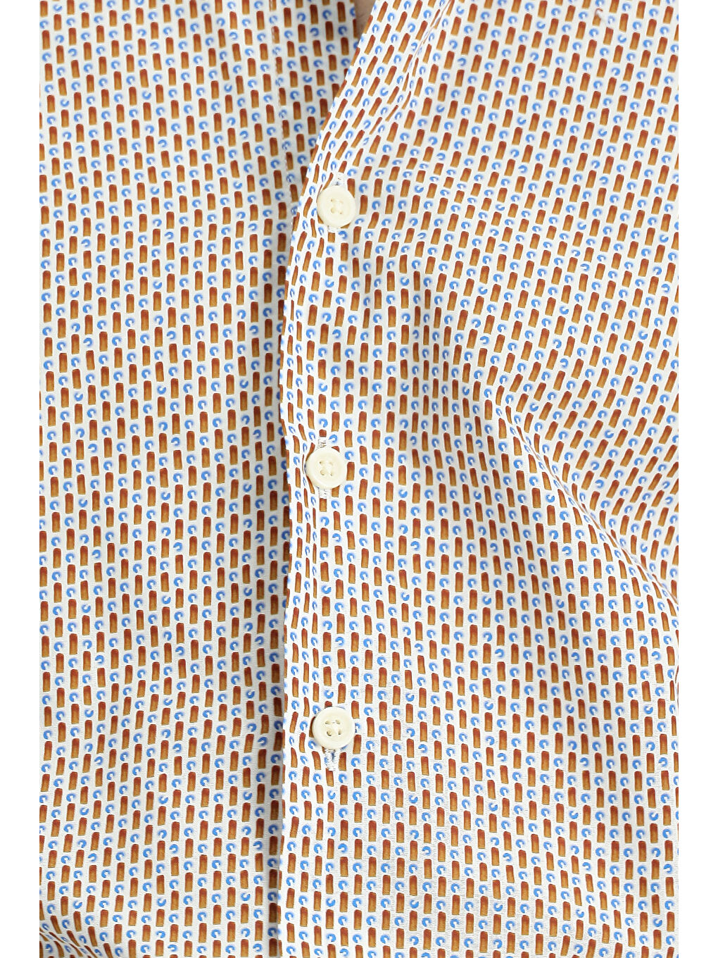 Kahverengi Uzun Kol Slim Fit Dar Kesim Baskılı Pamuk Düğmeli Yaka Gömlek-4