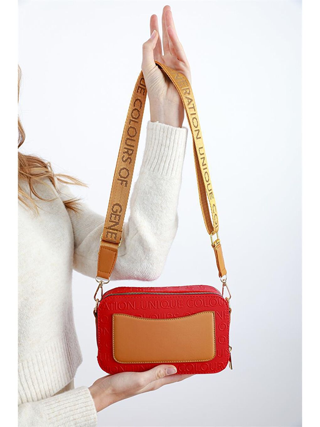 Desenli Kutu Çanta Kırmızı-6