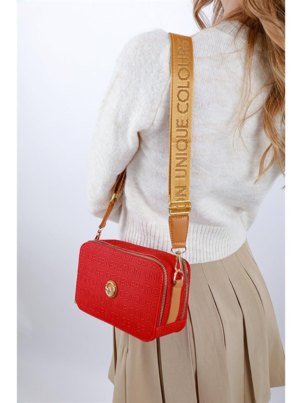 Desenli Kutu Çanta Kırmızı-7