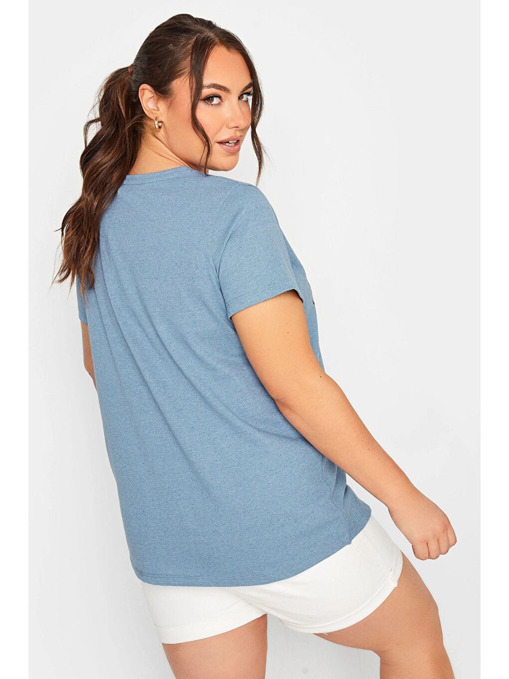 Mavi Büyük Beden Yazı Baskılı Yarım Kollu V Yaka T-shirt 302199-4