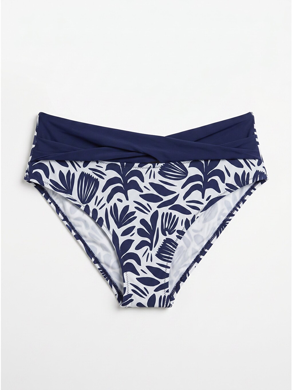 Lacivert Yaprak Desen Tek Alt Bikini
