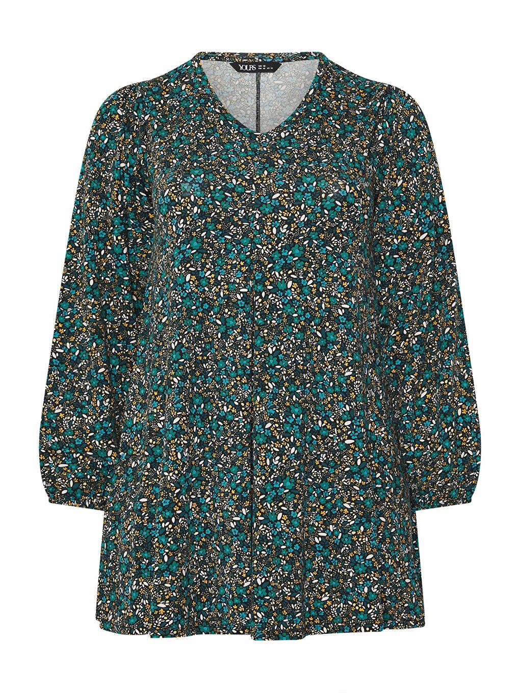 Turkuaz Büyük Beden V Yaka Uzun Kollu Çiçek Desenl T-shirt 322980-5