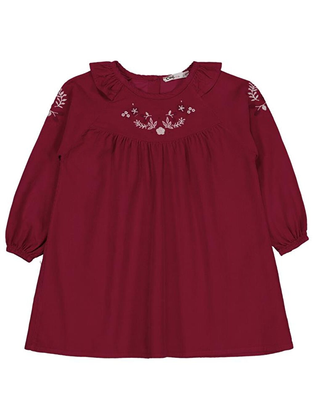 Girls Yakası Nakışlı 2-5 Yaş Elbise - Kırmızı 2-3 Yaş