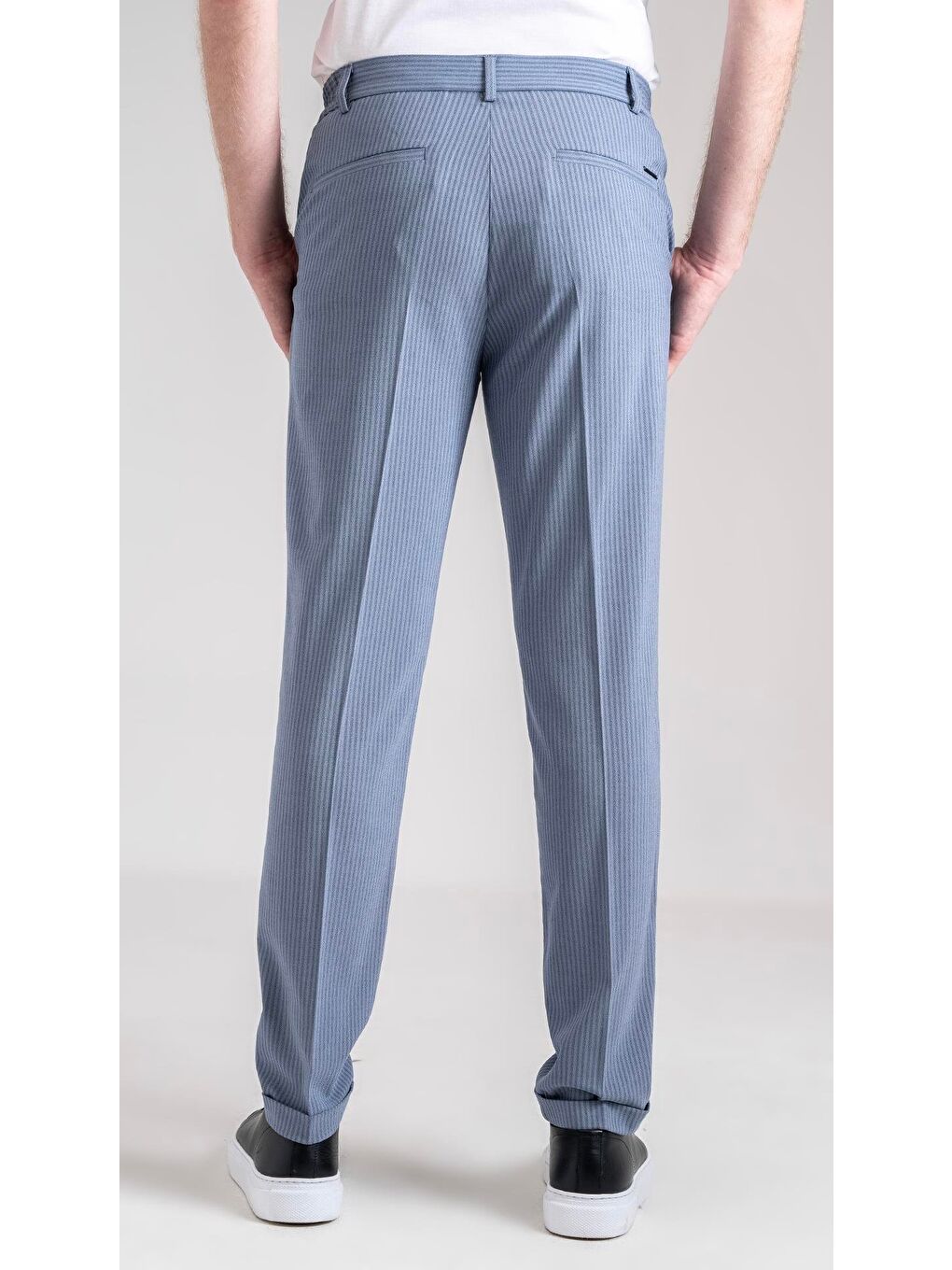 Giotelli Mavi Slim Fit Çizgili Yandan Cepli Normal Bel Standart Boy Erkek Kumaş Pantolon-1
