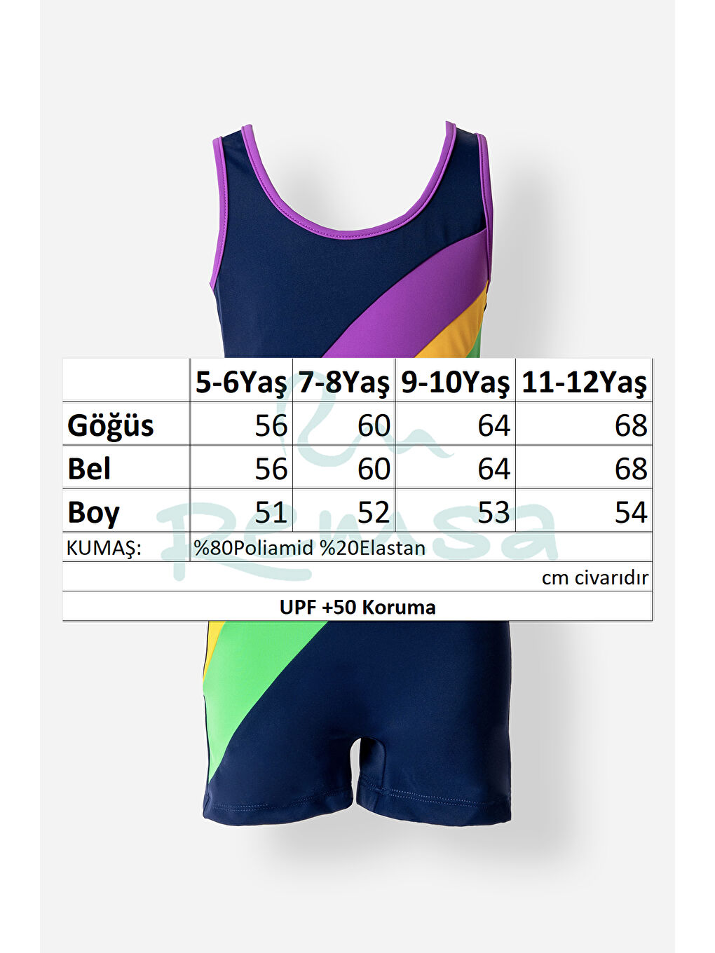 UV Korumalı Sıfır Kollu Şortlu Tulum Kız Çocuk Yüzücü Mayo 5245 Lacivert-3