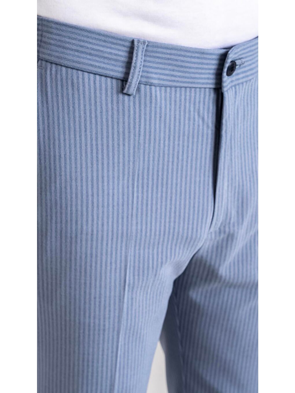 Giotelli Mavi Slim Fit Çizgili Yandan Cepli Normal Bel Standart Boy Erkek Kumaş Pantolon-3