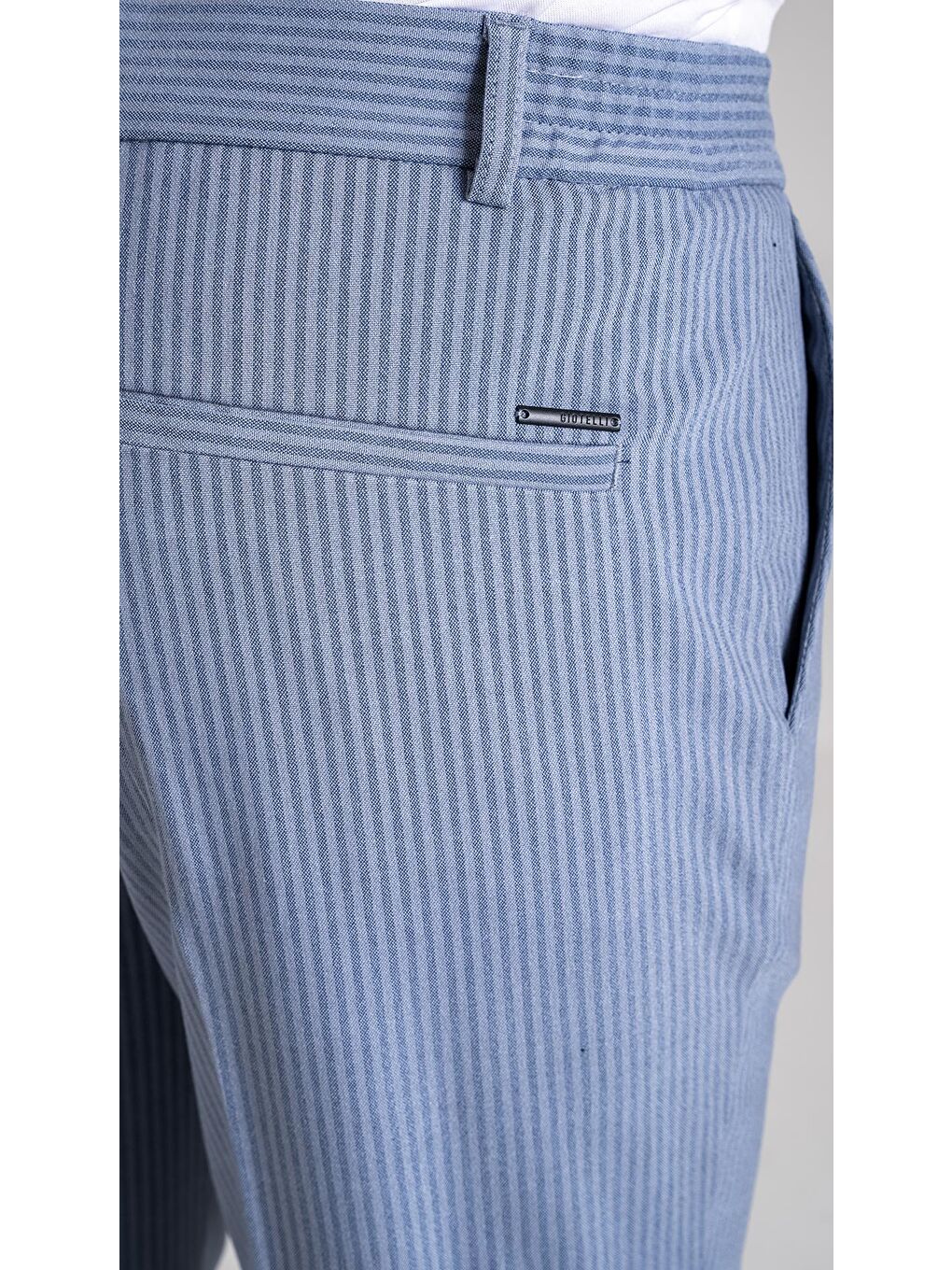 Giotelli Mavi Slim Fit Çizgili Yandan Cepli Normal Bel Standart Boy Erkek Kumaş Pantolon-4